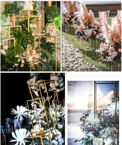 Miniatura 9 de LOYALHEARTDY Soporte de flores de boda dorado, soporte de columna de metal geométrico para boda, estante de exhibición de flores, centro de mesa