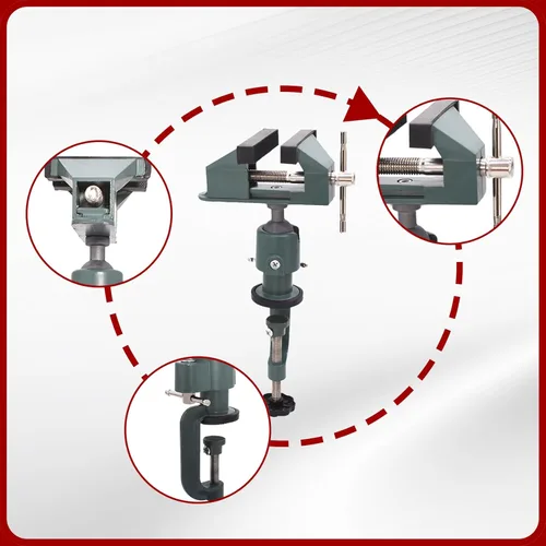 Miniatura 7 de findmall Prensa de Mesa Universal de 3" de Aluminio Giratoria de Banco, Rotación de 360 Grados, Apta para Sostener Piezas Pequeñas en Joyería, Verde