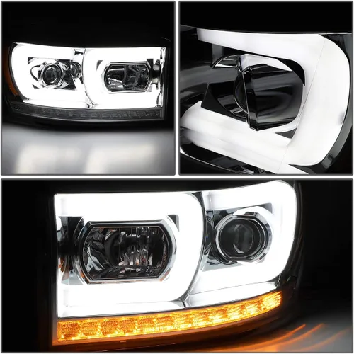 Miniatura 13 de DNA MOTORING HL-HPL-RM06-G-CH-AM LED U-Bar DRL Faros de señal de giro perseguidores compatibles con Dodge Ram 1500 06-08/Dodge Ram 2500 3500 06-09
