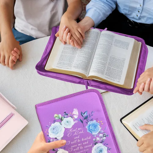 Miniatura 39 de DEHITE Funda para la Biblia para mujer, bolsas de transporte de la Biblia, tamaños medianos y grandes, ranuras para bolígrafos, tela de primera