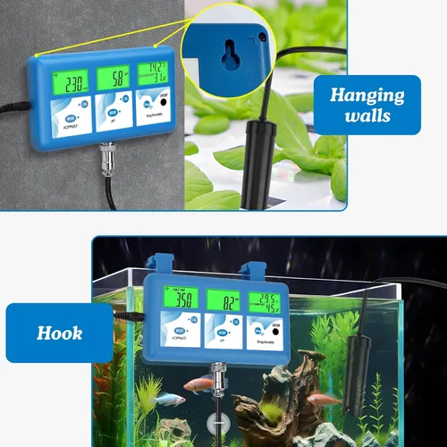 Miniatura 3 de Monitor de pH hidropónico ppm, WiFi 6 en 1 medidor de pH EC para sistema de cultivo hidropónico, monitoreo continuo pH PPM EC CF humedad temperatura