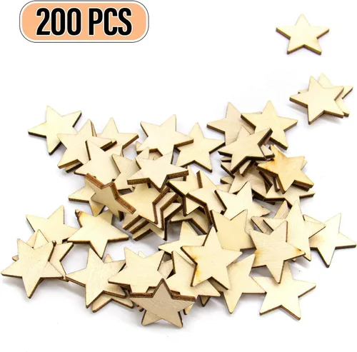 Miniatura 3 de AUEAR, Piezas de madera con forma de estrellas recortadas para manualidades, manualidades, costura, decoración de bricolaje (1 pulgada, 200 unidades)