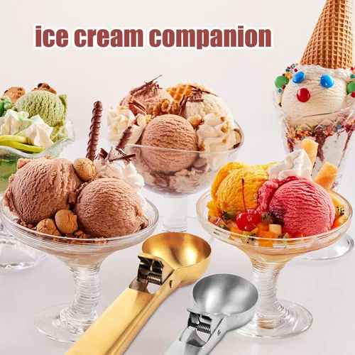 Miniatura 4 de Skylety 3 cucharas de helado con gatillo de varios tamaños, cuchara de acero inoxidable para galletas de yogur congelado, gelatos, helados, helados
