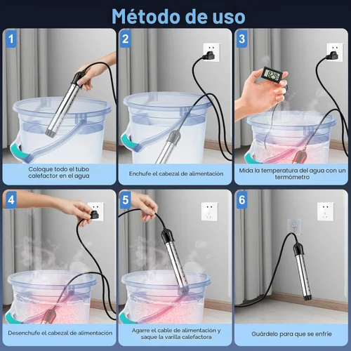 Miniatura 6 de Calentador de agua portátil de 2000 W, calentador de piscina - Calentador de inmersión con termómetro digital, calentamiento de óxido de magnesio
