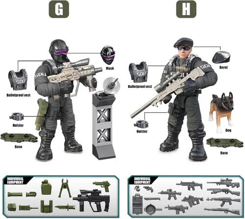 Miniatura 7 de MEIEST SWAT - Juego de 8 figuras de acción de policía urbana con múltiples accesorios de armas militares, juego de recuerdos de fiesta
