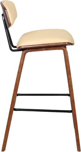 Miniatura 8 de Armen Living Fox - Taburete de bar moderno de mediados de siglo de piel sintética color crema y madera de nogal de 25.5 pulgadas Piel sintética