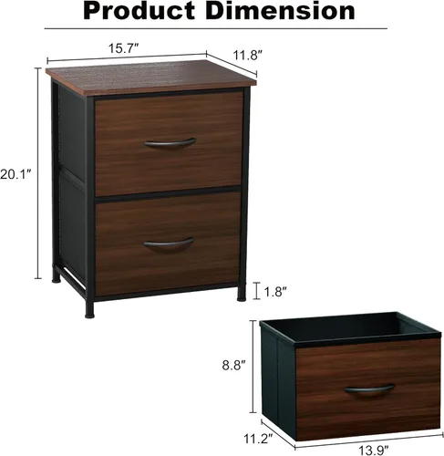 Miniatura 2 de LubanNese Mesita de noche con 2 cajones de tela, mesita de noche pequeña para habitación de los niños, mesa auxiliar con parte superior de madera