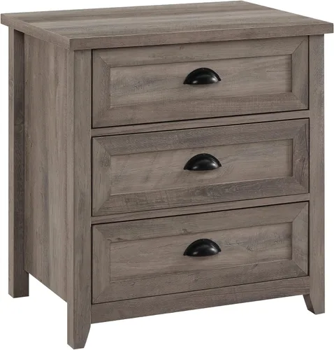 Walker Edison Hazel Modern Farmhouse - Mesita de noche enmarcada con 3 cajones con asas de media luna, 25 pulgadas, color gris lavado