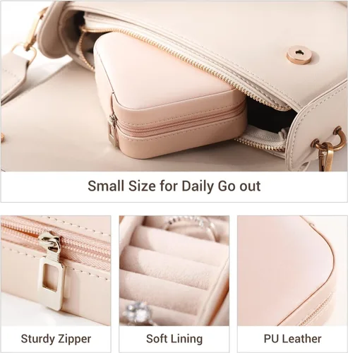 Miniatura 2 de Casegrace - Mini joyero portátil de viaje de cuero para joyas, organizador de anillos, caja de regalo para niñas y mujeres