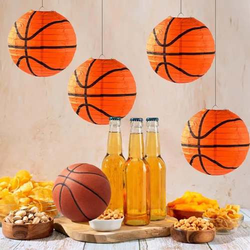 Miniatura 4 de 10 Piezas Linternas de Papel de Baloncesto Naranjas Decoraciones de 8 Pulgadas para Colgar del Techo Linternas de Baloncesto Linternas de Papel