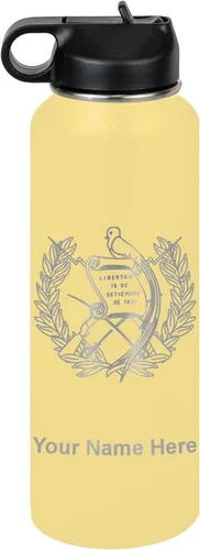 Miniatura 72 de LaserGram Botella de agua personalizada, bandera de Guatemala, acero inoxidable de doble pared aislada al vacío con popote superior, regalo grabado