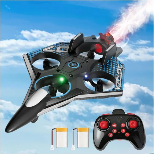 Avión RC con spray frío, aviones de control remoto de espuma con luz LED, juguetes de combate de 360°, rollo de acrobacias, avión RC para niños y