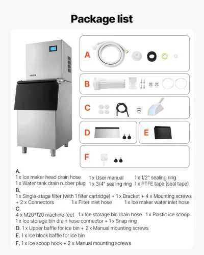 Miniatura 8 de VEVOR Máquina de hacer hielo comercial, máquina de hacer hielo de 360 libras/24 horas con contenedor de almacenamiento grande de 250 libras, máquina
