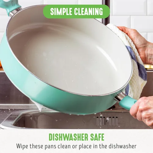 Miniatura 4 de GreenLife Soft Grip Diamond Sartén para Saltear Jumbo de Cerámica Antiadherente Saludable de 5QT con Mango Auxiliar y Tapa, Libre de PFAS, Apto