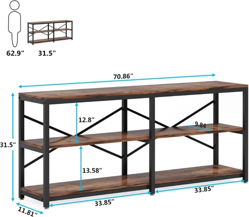 Miniatura 2 de Tribesigns Mesa Consola Extra Larga de 70.9 Pulgadas, Mesa de Sofá Moderna Mesa Detrás del Sofá con Estantes de Almacenamiento, Mesa Industrial de 3