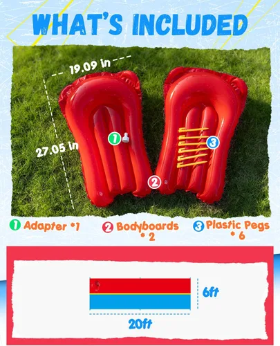 Miniatura 6 de Spring Water Tobogán acuático de 20 pies para patio trasero de niños, tobogán acuático extra largo de 2 carriles con rociador, toboganes acuáticos