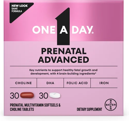 One A Day Vitaminas prenatales avanzadas prenatales con ácido fólico, colina, DHA y hierro, vitaminas para el embarazo para mujeres para apoyar el