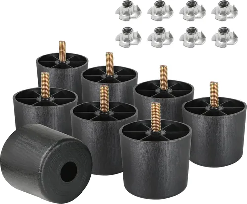 Miniatura 22 de Pernos de rosca métrica M8-1.25, patas de plástico para muebles de 2.4 pulgadas, patas de sofá redondas negras cónicas con tuercas en T, repuesto