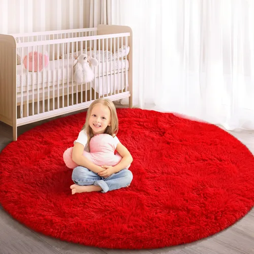 Miniatura 7 de Alfombra Redonda para Dormitorio, Alfombras de Área Circulares Suaves y Esponjosas de 4x4 pies para Cuarto de Niños y Niñas, Habitación Infantil