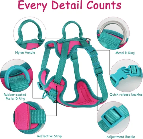 Miniatura 3 de Wolfone Arnés sin tirones para perro, ajustable, suave, acolchado, chaleco para mascotas, con asa de control, adorable arnés diario para perros