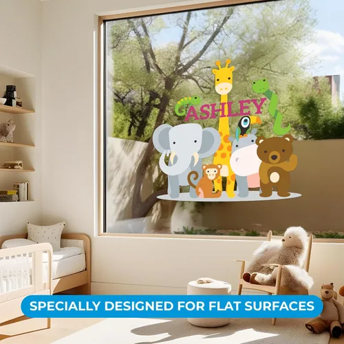 Miniatura 5 de Calcomanía de pared de vinilo con nombre personalizado de animales de la selva, decoración de pared para bebé, niño y niña, calcomanías I