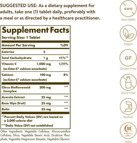 Miniatura 2 de Solgar Ester-C Plus vitamina C (complejo de ascorbato Ester-C) tabletas de 1000 mg , 033984010512, 60, 1, 1