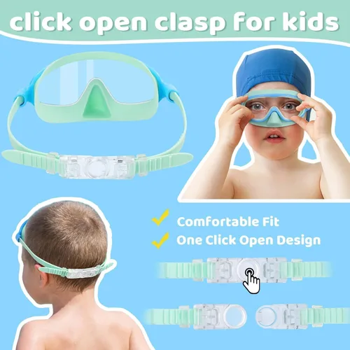 Miniatura 9 de Vvinca 2 gafas de natación para niños con cubierta para la nariz, máscara de buceo de natación de visión amplia, antivaho UV, anti roturas