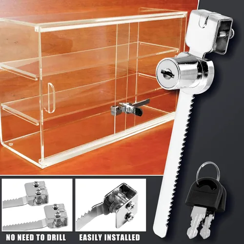 Miniatura 5 de Luomorgo Cerradura de trinquete para puerta corrediza de vidrio, cerradura de exhibición con llave similar (cromado)