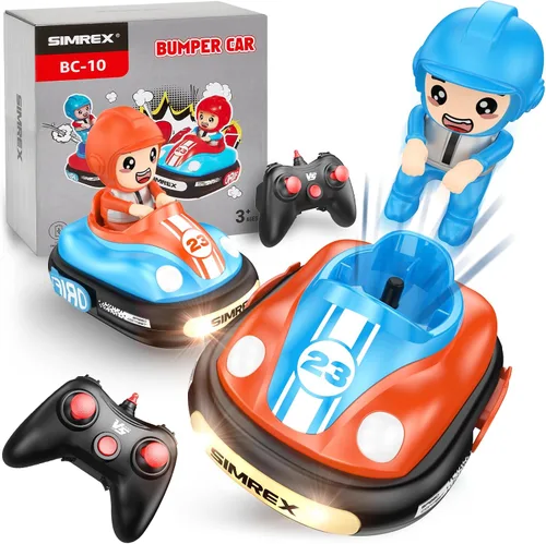 SIMREX Juego de autos de parachoques RC para 2 jugadores para niños de 3 años en adelante, autos de batalla con control remoto con luces LED, música