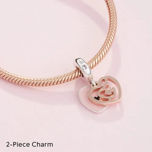 Miniatura 4 de PANDORA Joyería con dije de cristal colgante de laberinto de corazón rosa y plata de ley Esmalte Cristales