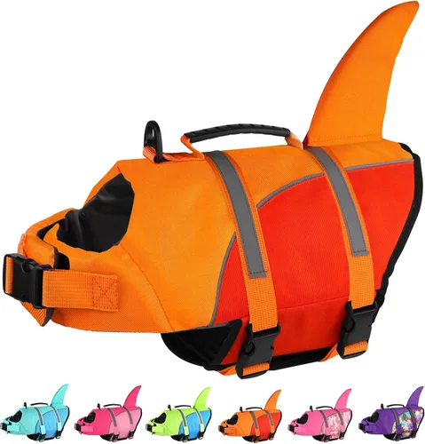 Miniatura 25 de Doglay Chaleco salvavidas para perro, tejido antidesgarros Ripstop, lindo chaleco salvavidas para perros con flotabilidad superior y asa de rescate