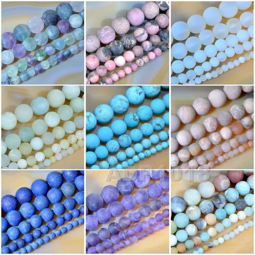Miniatura 5 de AD Beads Hermosas cuentas sueltas redondas de piedras preciosas mate naturales de 0.157-0.472 in (0.315 in, 33 amazonita mate)