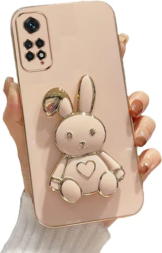 Miniatura 73 de Estuche con soporte de conejo de corazón para Xiaomi Redmi Note 10S, galvanizado suave TPU protector delgado a prueba de golpes con lindo conejito
