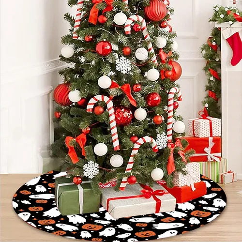 Miniatura 4 de Falda de árbol de Halloween, falda de árbol de calabazas fantasmas de Halloween, falda de árbol de Halloween de 48 pulgadas, tapete de árbol
