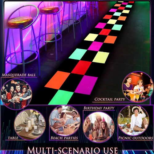 Miniatura 4 de Alfombra de pasillo de neón para fiesta, alfombra de pista de baile con luz de rejilla colorida, alfombra antideslizante que brilla en la oscuridad