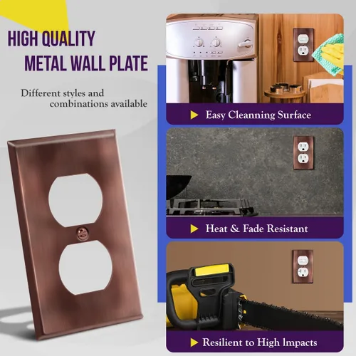 Miniatura 4 de ENERLITES Placa de pared de metal para receptáculo dúplex, tapa de salida de acero inoxidable, resistente a la corrosión, tamaño estándar de 1 Cobre
