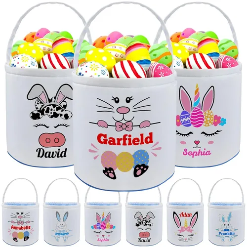 Miniatura 31 de kioskbanks Cesta de Pascua personalizada con nombre para niños, lona personalizada, cubo de Pascua, regalo para niños y niñas Estilo2-azul