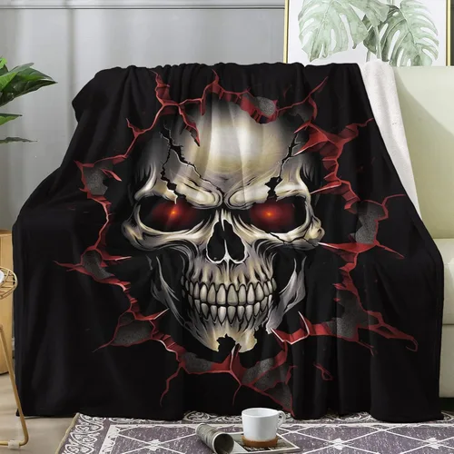 Manta de calavera tamaño Queen, manta de forro polar gótico para sofá, cama, sofá, mantas y mantas con patrón de esqueleto, manta de franela de