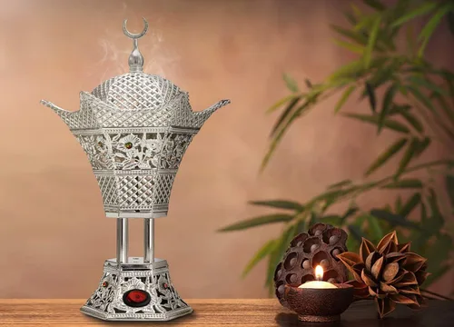 Miniatura 6 de AM Quemador de incienso eléctrico regulador, temperatura ajustable y temporizador, quemador de Oud para Bakhoor, incienso, resina y aceites Plata