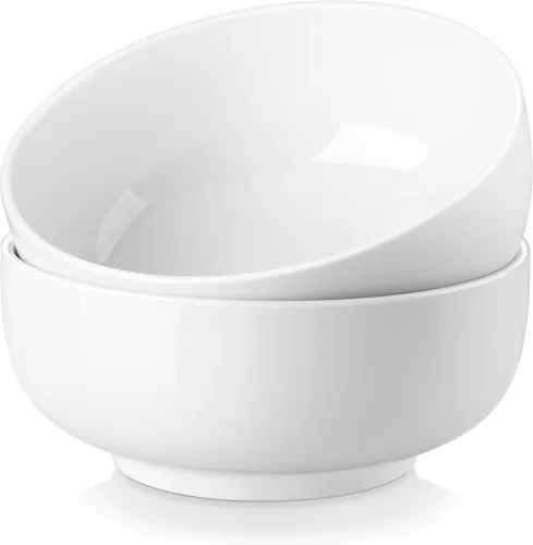 MALACASA Juego de Tazones para Ensalada, 44 OZ (7") Tazones Grandes para Sopa Tazones para Cereal para Cocina, Juego de Tazones de Cerámica Blanca