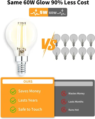 Miniatura 7 de Lafoy Bombillas redondas E12 para candelabros G16.5 equivalentes a 60 W, bombilla LED regulable, luz blanca suave de 2700 K, bombilla globo de 60