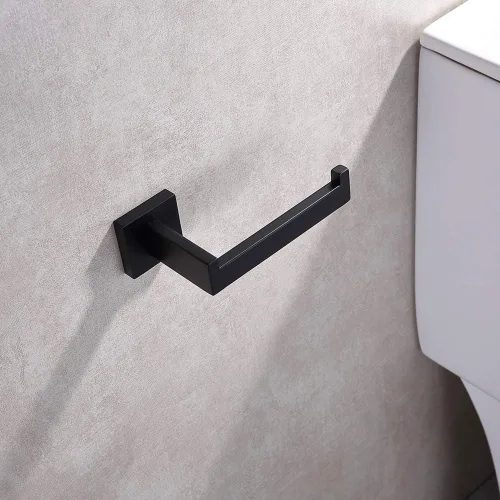 Miniatura 6 de TASTOS Soporte de papel higiénico negro mate, dispensador de rollos de papel higiénico y colgadores montado en la pared para baño y cocina, acero