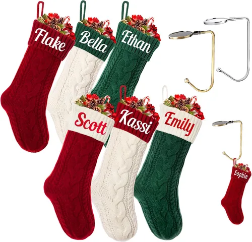 Miniatura 10 de Calcetines de Navidad personalizados para perros y gatos, calcetín de Navidad bordado con nombre personalizado en forma de pata de mascota o hueso