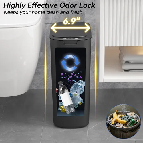 Miniatura 4 de FRESHLIX Basurero automático de baño de 5 galones con tapa, sensor de movimiento, sin contacto, cubo de basura eléctrico inteligente, delgado