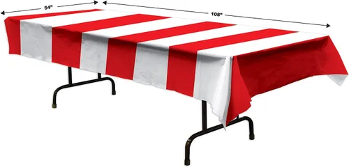 Miniatura 2 de Beistle Mantel de plástico a rayas rojas y blancas, 54 x 108 pulgadas, 1 pieza - Mantel de plástico, decoraciones de fiesta temática de carnaval