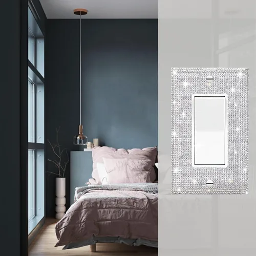 Miniatura 4 de 1 pieza de placas de interruptor de diamantes de imitación brillantes plateadas y cubiertas de enchufes Placas de pared Cubierta de interruptor de 1