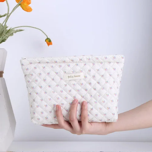 Miniatura 6 de Juoxeepy Bolsa de maquillaje de algodón, bolsa de cosméticos de viaje, bolsa de cosméticos acolchada, bolsa de aseo floral estética coqueta A05-2pcs