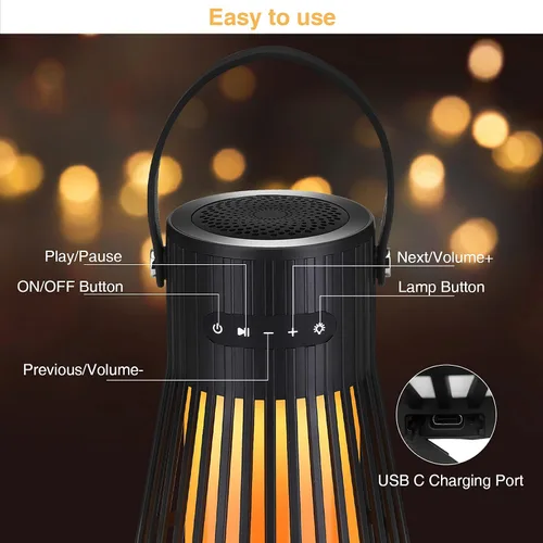 Miniatura 3 de Altavoz Bluetooth para exteriores con atmósfera de llama, altavoz inalámbrico LED impermeable con antorcha, sonido estéreo, accesorios geniales