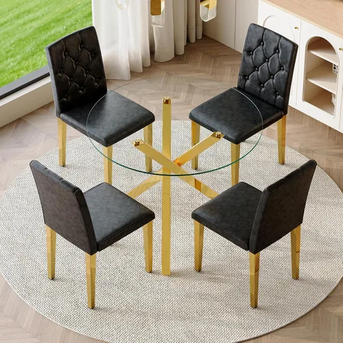 Miniatura 2 de Juego de mesa de comedor redonda de vidrio para 4, mesa de cocina redonda de 39 pulgadas y sillas para 4 personas con tapa de vidrio templado y base