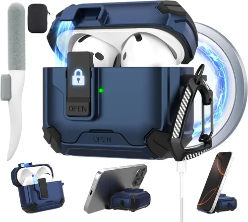 Miniatura 29 de Maxjoy Funda protectora para AirPods 4 2024, funda protectora para AirPods de 4ª generación con bloqueo automático, compatible con MagSafe, Verde